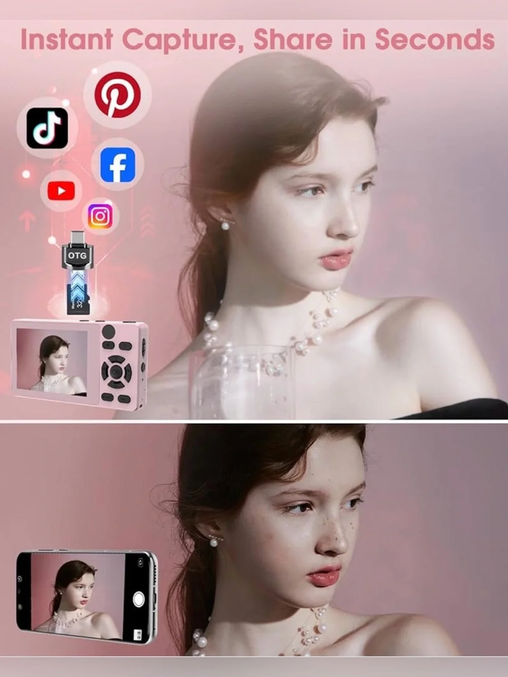 Digital Camera with Front Rear Lens, Autofocus 64MP 4K Camera for Photography